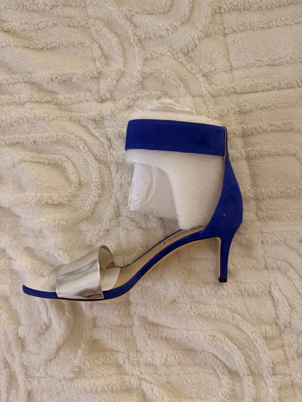 Via Spiga Cobalt Blue Stiletto Sandal with Silver Toe Band